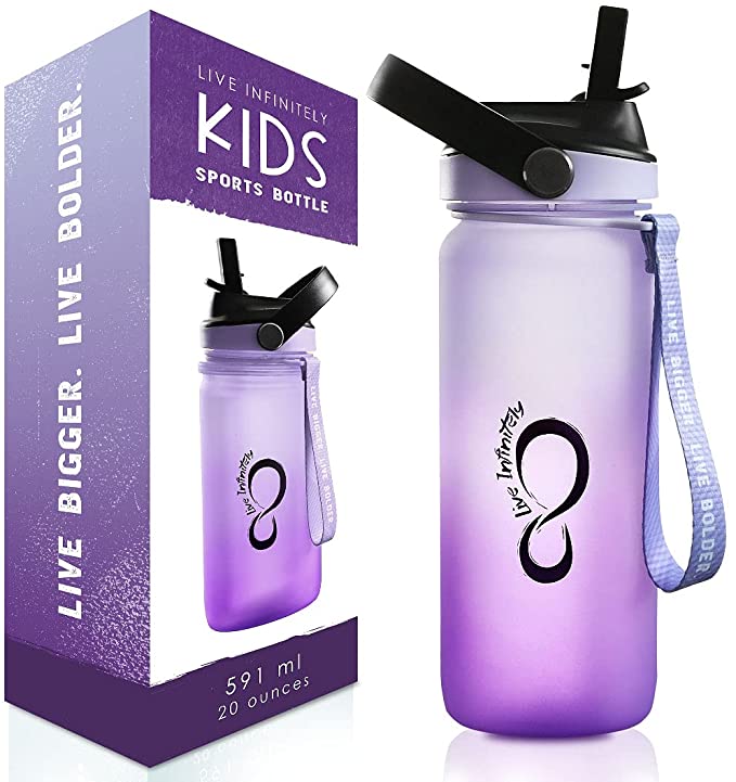 Live Infinitely 20oz Kids Water Bottle with Easy Sip Straw - Water Bottle is Dishwasher Safe & BPA Free Kids Water Bottle (Amethyst)