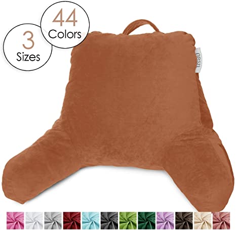 Nestl Reading Pillow, Medium Bed Rest Pillow with Arms for Kids Teens & Adults – Premium Shredded Memory Foam TV Pillow - Rust Orange Brown