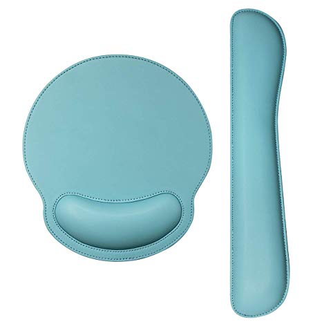 RICHEN Ergonomic PU Leather Keyboard Wrist Rest and Mouse Pad with Wrist Support, Memory Foam Set for Computer/Laptop,Gaming and Office, Comfortable for Easy Typing & Pain Relief (Mint Green)