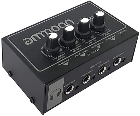 ammoon Headphone Amplifier 4-Channel Ultra-Compact Stereo Headphone Amp with 1/4 inch & 1/8 inch Inputs Outputs for Sound Reinforcement,Studio, Stage,Personal Recording, Podcast