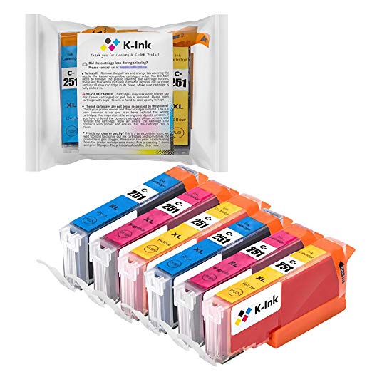K-Ink Compatible Replacement Color Ink Cartridges for CLI-251 CLI 251 XL (6 Pack - 2 Cyan, 2 Yellow, 2 Magenta)