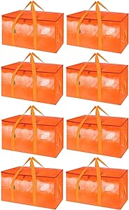 BALEINE 8-Pack Oversized Moving Bags with Reinforced Handles, Heavy-Duty Storage Tote for Clothes, Moving Supplies (Orange, 8-Pack)