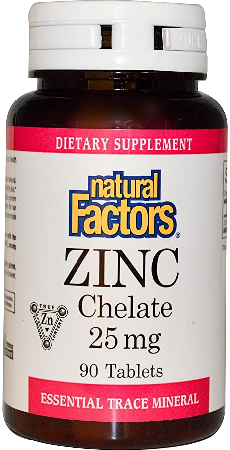 Natural Factors - Zinc Chelate 25mg, Support for Healthy Skin & Immune Function, 90 Tablets