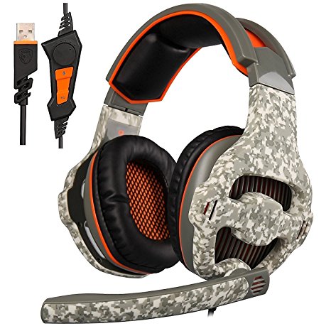 [ SADES 2016 New Released Version PC Gaming Headset] SADES SA918 PC Computer USB headsets, Over Ear Stereo Heaphones With Mic EQ Function Volume Control LED Light For Pc,Laptop,MAC (Camouflage)