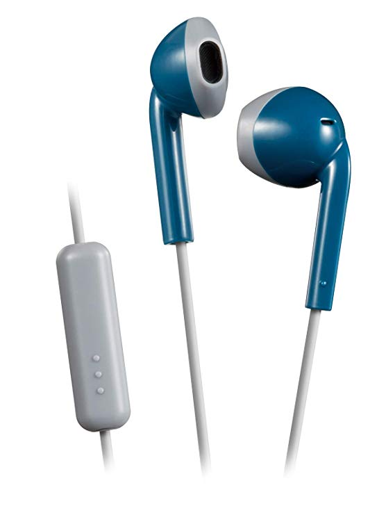 JVC Blue and Grey Sweat and Splash Proof Retro Earbuds with Microphone and Remote HAF19MAH