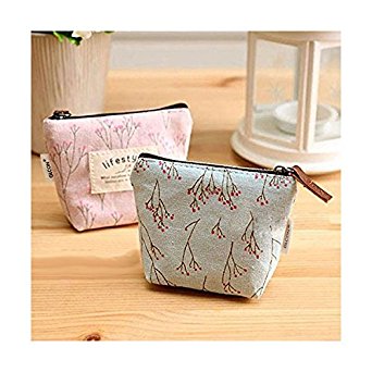 GLCON [set of 2] Calico Fabric Portable Purse Pouch Bag,Zipper Enclosure and Durable Exterior,a Lightweight Universal Carrying case for Lipstick Coins Cash Credit card Headset USB Charger Cable Keys