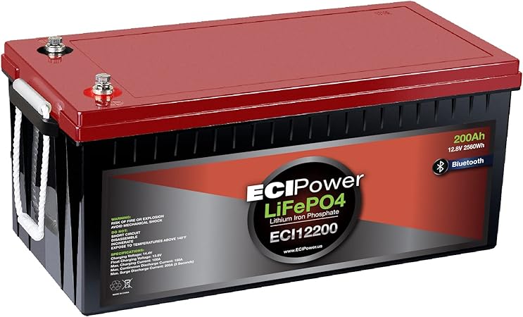 ECI Power 12V 200Ah Lithium LiFePO4 Deep Cycle Rechargeable Battery | Bluetooth | 2000-5000 Life Cycles & 10-Year Lifetime | Built-in BMS | RV, Solar, Marine, Overland, Off-Grid