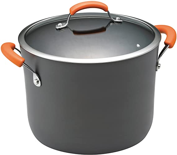 Rachael Ray Hard Anodized II Nonstick Dishwasher Safe 10-Quart Covered Stockpot, Orange