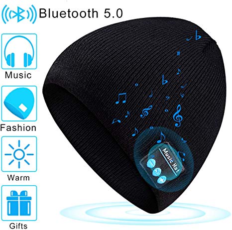 Bluetooth Beanie Hat V5.0 Knit Cap Unisex Gifts for Men Women Winter Warm Washable Music Hat Built-in Stereo Speaker&Microphone