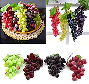 URTop 4 Bunchs of Artificial Black ,Red, Green and Purple Large 85pcs Grapes Plastic Fake Decorative Fruit Food Lifelike Home Wedding Party Garden Decor Mini Simulation Fruit Photography Props