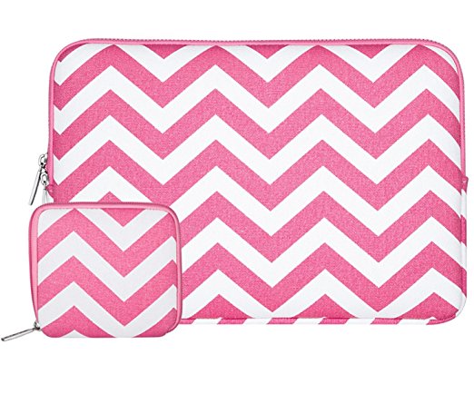 Mosiso Laptop Sleeve Bag for 13-13.3 Inch MacBook Pro, MacBook Air, Notebook with Small Case, Chevron Style Canvas Fabric Case Cover, Rose Red