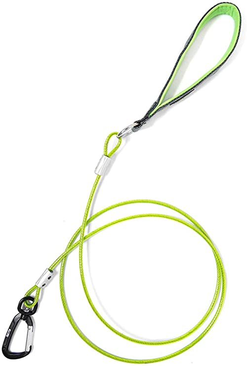 Mighty Paw Chew Proof Dog Lead | 1.8m / 6ft Metal Cable Leash, Non Chewable Braided Steel Cord with Padded Handle. Bite Resistant, Great for Small, Medium and Large Pets, and Teething Puppies (Green)