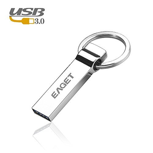 Eaget® U90 USB 3.0 High Speed Capless Flash Drive,Water Resistant,Shock Resistant,Integrated Pure Metal Sealed Key Ring Design,Polished Mirror Appearance,Compact Size,32GB