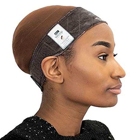 Milano Collection No-Slip WiGrip Velvet Wig Comfort Band with Value 9 Pack Nylon Wig Caps (BROWN)