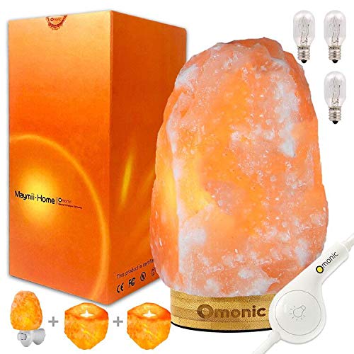 Omonic (5-7 KG) Huge Pink White Himalayan Salt Lamp Night Light Lights Air Purifier, Table Lamp Wood Base Touch Dimmer Switch Control with 1 Salt Night Light, Pack of 2 Salt Candle Holders