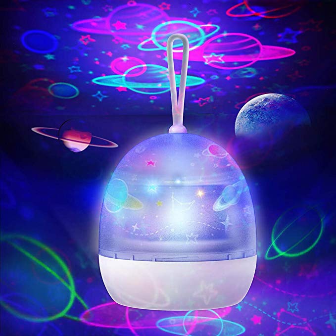 zonpor Baby Projector Lamp, 360°Rotation Star Sky Projector, 4 Theme Colorful Projector, 8 Color Modes Night Light, USB Battery Powered