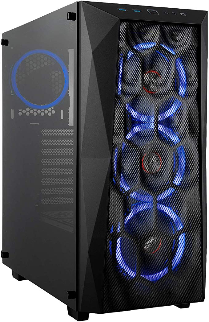 Rosewill ATX Mid Tower Gaming PC Computer Case with Tempered Glass/Steel/Mesh, Includes 4 x 120mm Blue LED Fans, 240mm AIO Liquid Cooler and 330mm VGA Support - Spectra X-Blue