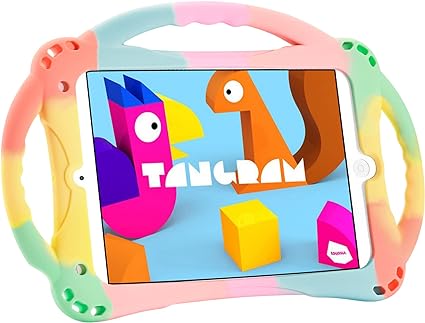 TopEsct Kids Case for iPad Mini 5 4 3 2 1,Silicone Childproof for iPad Mini 5 4 3 2 1, Built-in Handle Stand, Comes with a Strap (Rainbow)