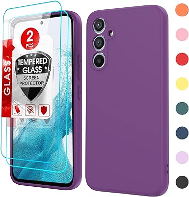 LeYi for Samsung Galaxy A54 Case: A54 Phone Case with [2 Pack] Tempered Glass Screen Protector, Liquid Silicone Soft Microfiber Liner Cover Phone Case Galaxy A54 5G, Red Purple