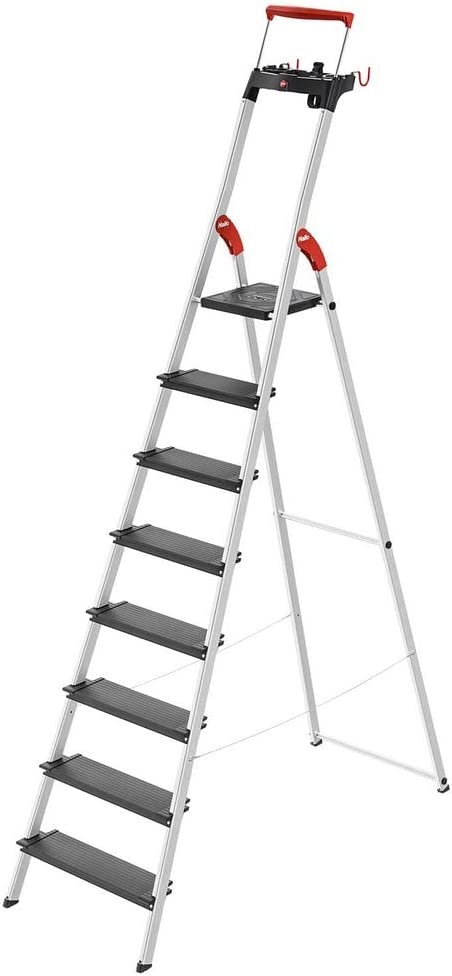 Hailo TopLine L100 8050-307 Aluminium Safety Stepladder with Multifunctional Shell, Safety Holder, Platform Lock and 130 mm Extra-Deep Steps, Black, 8050-807