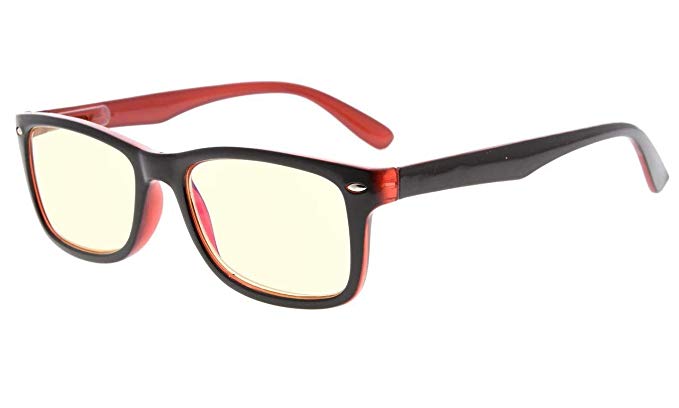 Eyekepper Computer Glasses,UV Protection, Anti Glare,Anti-Reflective Computer Eyeglasses (Black Red, Yellow Tinted Lenses)