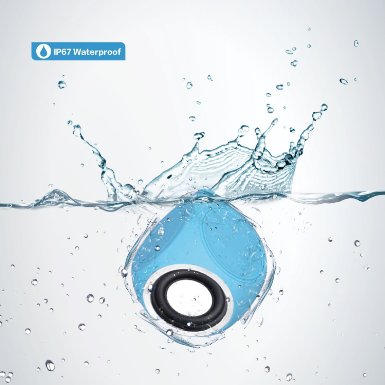 Waterproof (IP67) Mini Cube Bluetooth Speaker by Pantheon, Shower Pool Outdoor Speaker, Comes with Built-in Mini Microphone (Blue)