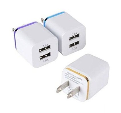 Maeline® 3 Pack Premium Quality Full 2.1Amp Speed Dual Port 2.1A & 1A USB AC Power Adapter Two-Tone Rainbow Color Universal Wall/Home Charger Travel For iPhone 6 iPhone 6 plus iPhone 5 5S 5C 4 4S iPad Air 1st 2nd iPad 4th 3rd 2nd iPad Mini 1st 2nd iPod Shuffle iPod Nano iPod Touch Samsung Galaxy S5 S4 S3 S2 Note 4 Note 3 Note 2 Note 1 HTC One EVO Thunderbolt Incredible Droid DNA Motorola ATRIX Droid Moto X Google Glass Nexus 4 Nexus 5 Nexus 7 Nexus 10 LG Optimus PS Vita GoPro Smart Watch and More [24 Month Warranty]