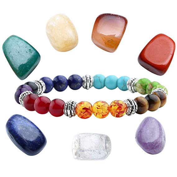 Jovivi Healing Crystal Kits - Irregular 7 Chakra Tumbles Stones,7 Chakras Gemstone Bracelet Therapy Meditation Set