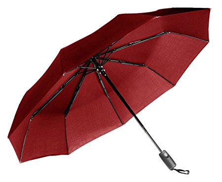 Lightweight "Dupont Teflon" Travel Umbrella, Virtually Indestructible Windproof Canopy, **Lifetime Replacement Guarantee**, Automatic Open/Close For One Handed Operation, Slip-Proof Handle for Easy Carrying By Repel (Red)