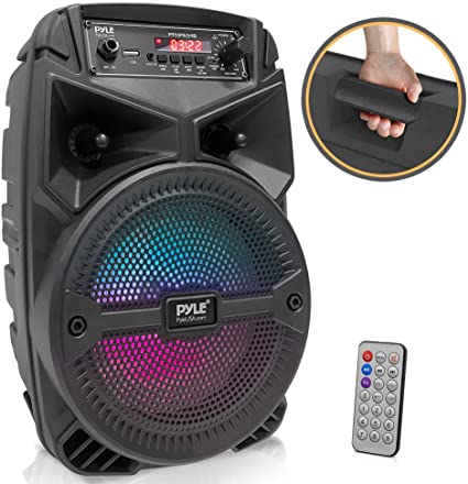 Portable Bluetooth PA Speaker System - 240W Rechargeable Outdoor Bluetooth Speaker Portable PA System w/ 6.5” Subwoofer 1” Tweeter, Microphone in, Party Lights, MP3/USB, Radio, Remote - Pyle PPHP634B