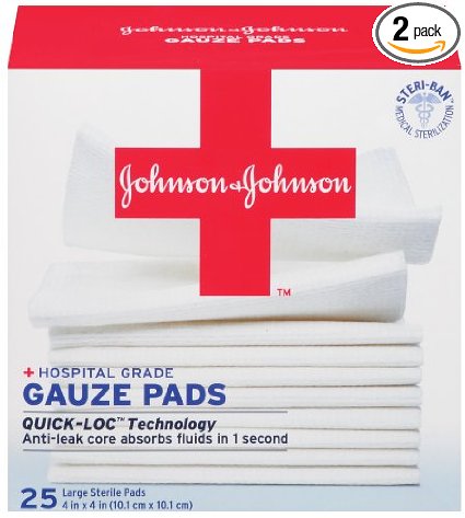 JOHNSON & JOHNSON Band-Aid First Aid Gauze Pads, 4 Inch x 4 Inch, 25 Count (Pack of 2)