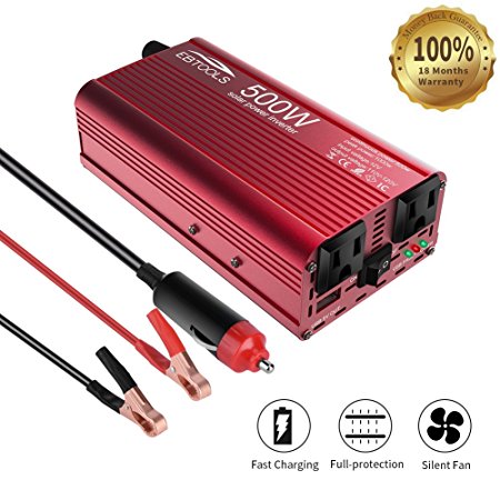 Car Power Inverter,EBTOOLS 500W /1000W Inverter 12V DC to 110V AC Car Converter with 2 AC Outlets and 2.1A USB ports for Laptop,Smartphone,Household Appliances in case Emergency, Storm and Outage