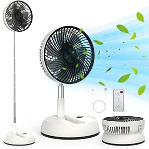 Portable Pedestal Fan, Quiet Brushless Copper Motor Foldable Desk Fan, Remote Control 10000mAh Foldaway Standing Fan, Timer, 3 Speeds Adjustable Telescopic Fan for Home Kitchen Office Travel Camping