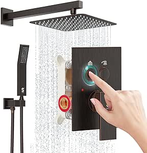 SR SUN RISE Shower System with Push Button Diverter, Wall Mounted Luxury 10 Inch Rain Shower Head with Handheld Spray, High Pressure Shower Faucet Combo Set with Rough-in Valve, Oil Rubbed Bronze