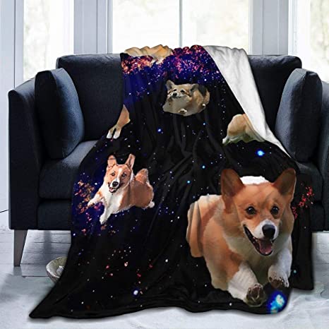 STWINW Throw Blanket Space Corgi Ultra-Soft Micro Fleece Blanket 50 X 40 Inches Warm Blanket for Womens Couch Travel Chair Blanket Lightweight Blanket