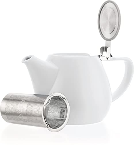 Tealyra - JOVE Porcelain Large Teapot White - 1000ml (3-4 Cups) - Japanese Made - High Quality - Stainless Steel Lid and Extra-Fine Infuser to Brew Loose Leaf Tea - 34-Ounce