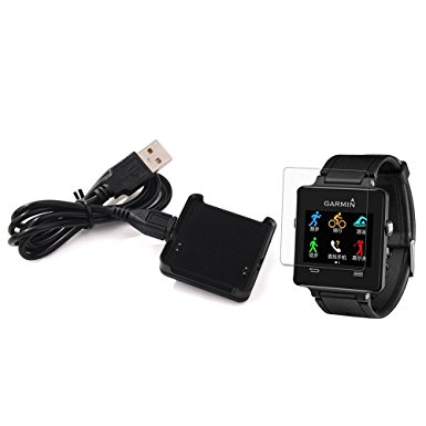 Garmin Vivoactive Charger Dock With Screen Protector (3.3ft), TUSITA Replacement USB Charge Cradle Charging Cable Data Sync Cable Cord for Garmin Vivoactive