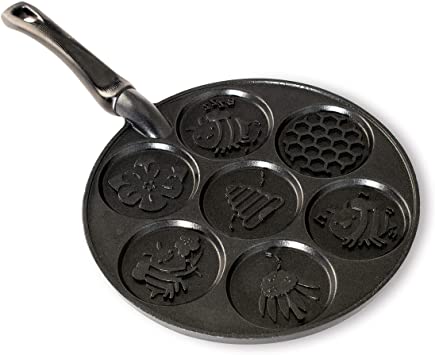 Nordic Ware 1915 Honey Bee Pancake Pan, Seven 3 Inch Cavities, Black