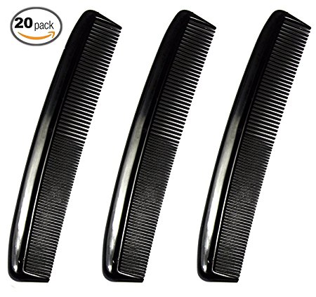 20 PACK! Hotel Quality Hair Comb Set Pocket Size for Men, 6" long - Hairdressing, Grooming and Styling Combs for Hair or Beard Detangling - Durable Plastic, Black