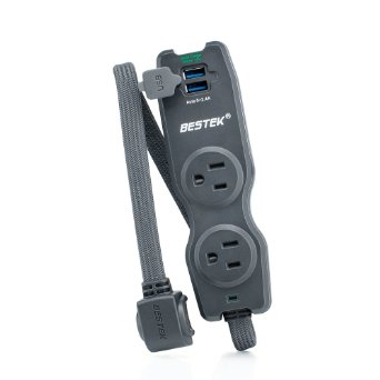 BESTEK 2-Outlet Travel Power Strip with 4.2A Dual Smart USB Charging Ports