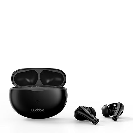 Wobble Beans E08 TWS Intuitive ENC Earbuds with 12mm Driver, Quad Mics, D.A.T chip, 360° Surround Sound, Low Latency Gaming, IP55 Rated, Bluetooth 5.3, Touch & Voice Controls, Playback Upto 35hrs