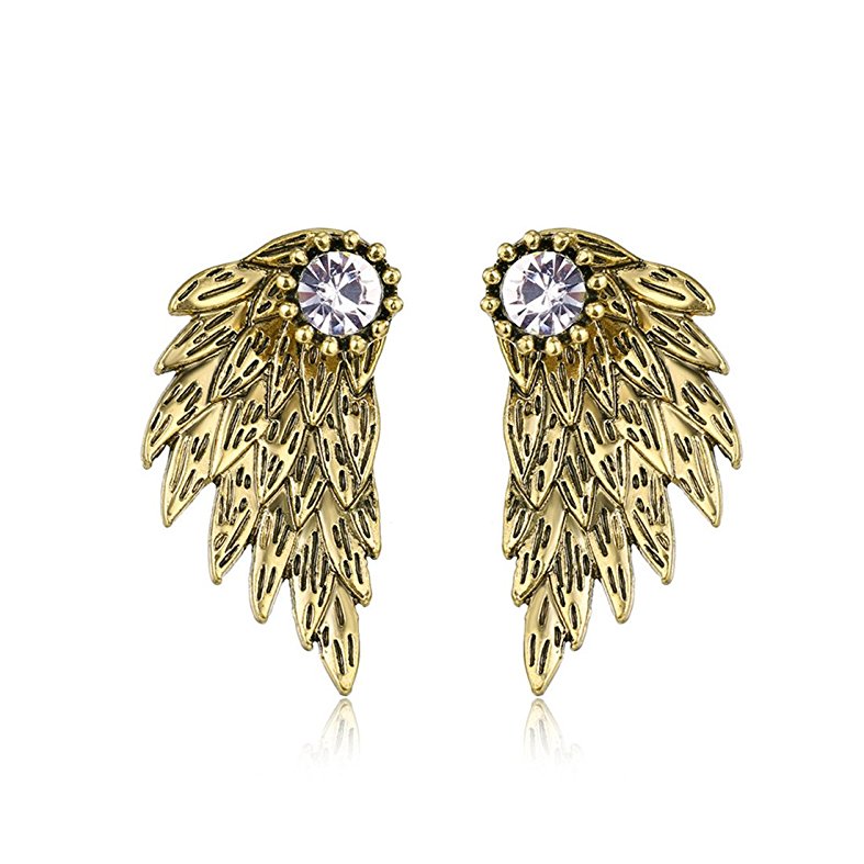 MengPa Women's Angel Wings Stud Earrings Gothic Front Back Fashion Jewelry