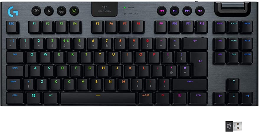 Logitech G915 TKL Tenkeyless LIGHTSPEED Wireless RGB Mechanical Gaming Keyboard,Tactile switches,Low Profile Switch Options, LIGHTSYNC RGB, Advanced Wireless and Bluetooth Support - Black