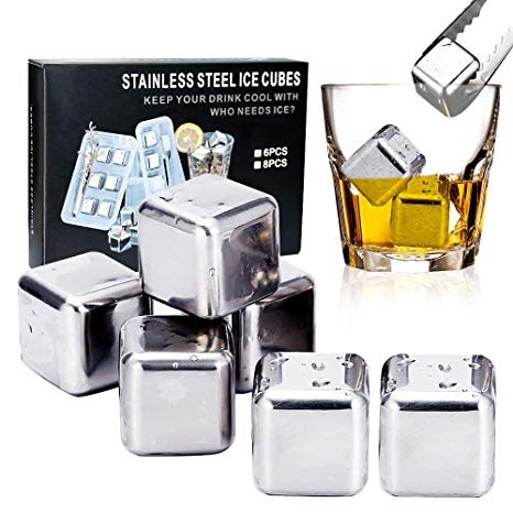 Quick Frozen Whiskey Stones and Bartending Reusable ice cubes Stainless Steel Whiskey Stones about Gift for whiskey, liqueurs, white wine ，vodka，and more drink. (Pack of 6)