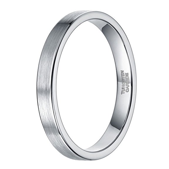 3mm Silver Grey Tungsten Wedding Ring Band for Women Men Simple Thin Brushed Matte Comfort Fit