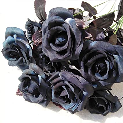 Topgalaxy.Z Artificial Flowers Black Roses, 25pcs Fake Roses w/Stem DIY Wedding Bouquets Centerpieces Arrangements Party Home Halloween Decorations, Christmas Decor Flower Party