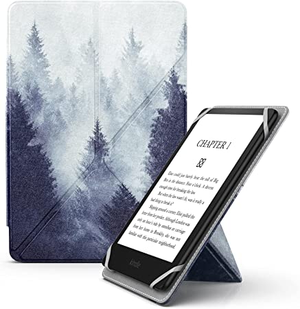 MoKo Universal Case for 6",6.8",7" Kindle eReaders/Fire Tablet/Kobo/Voyaga/Lenovo/Sony E-Book Reader, Slim Lightweight PU Leather Folio Shell Cover Case with Origami Cover Stand, Gray Forest