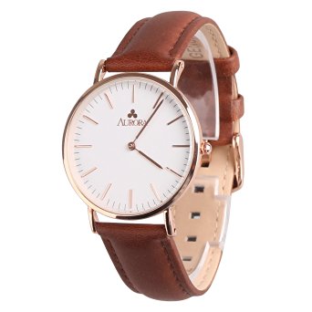 Aurora Men's Metal Retro Casual Round Dial Quartz Analog Wrist Watch with Brown Leather Band-Rose Gold