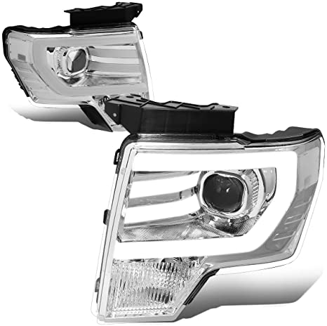 DNA Motoring HL-3D-F15009-CH-CL1 Pair 3D LED DRL Projector Headlight Lamp Set Replacement,Smoked Housing / Amber Corner