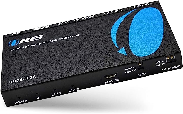 Orei 1x2 2.0 HDMI Splitter with Scaler Audio Extractor 2 Ports with Full Ultra HDCP 2.4K at 60Hz & 3D Supports EDID Control - UHDS-102A